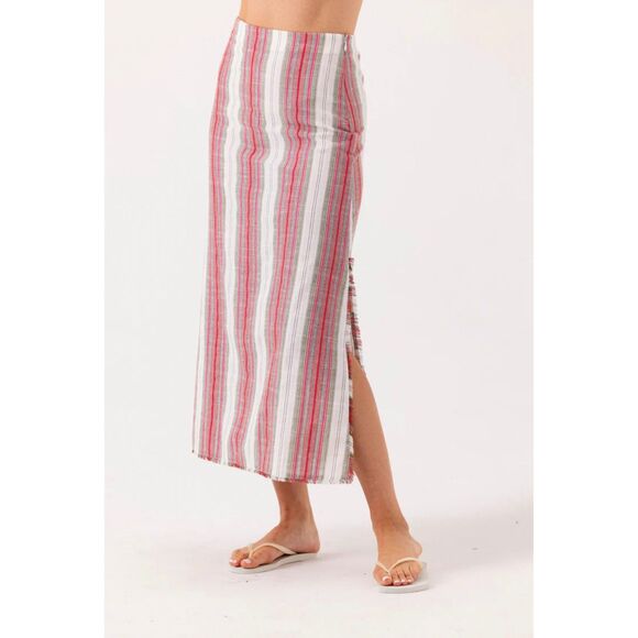 NWT - SUNDAYS Louie Skirt Linen Blend Striped Midi Skirt, Sunshade Stripe, Sz S - Picture 1 of 10